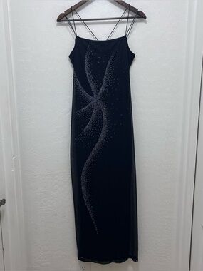 Vintage Byer Too! Y2K Black Mesh Beaded Midi Dress M Whimsigoth Fairycore